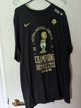 Nike Black Short Sleeve Champions Tee with Gold and Green Boston Crest